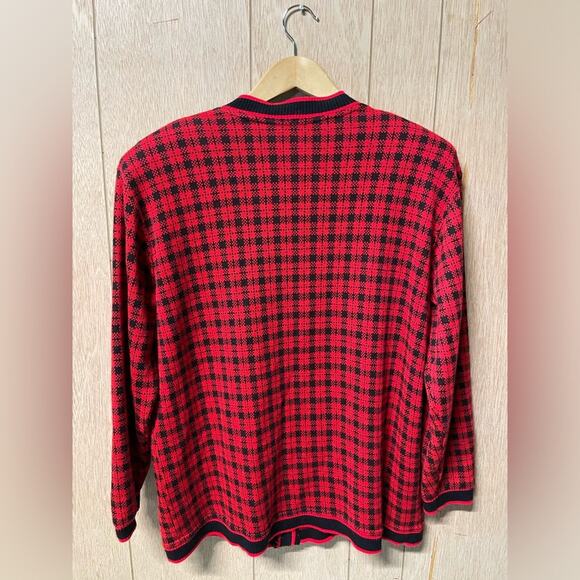 Vintage 80s/90s Red Black Check Cardigan Sweater Gold Buttons Women's Large - Picture 3 of 3